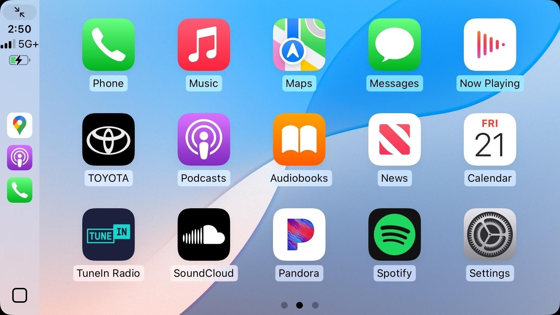 CarPlay home screen now displays three rows of app icons instead of two